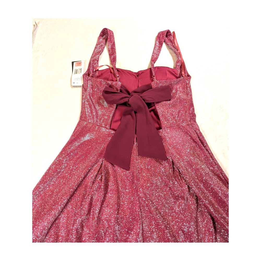City Vibe Womens Junior Magenta Glitter Metallic Bow Flare Dress Size 11 Formal - Picture 4 of 11
